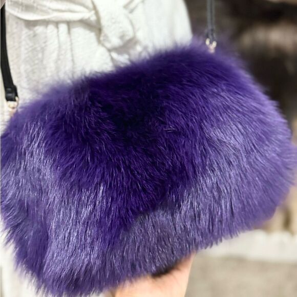 Purple Handmade Dyed Silver Fox Fur Camera Bag/Crossbody & 3 Strap Styles - Picture 15 of 17
